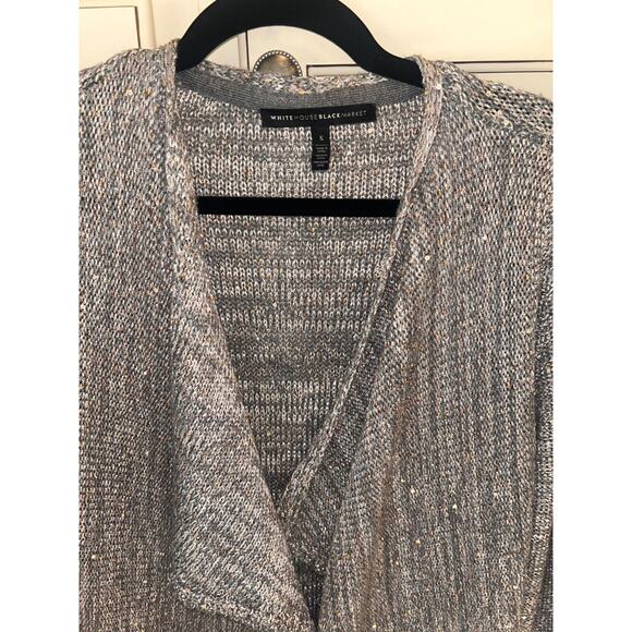 White House Black Market Shimmer Open Front Long Sweater Gray With Sequins Small - Picture 4 of 5